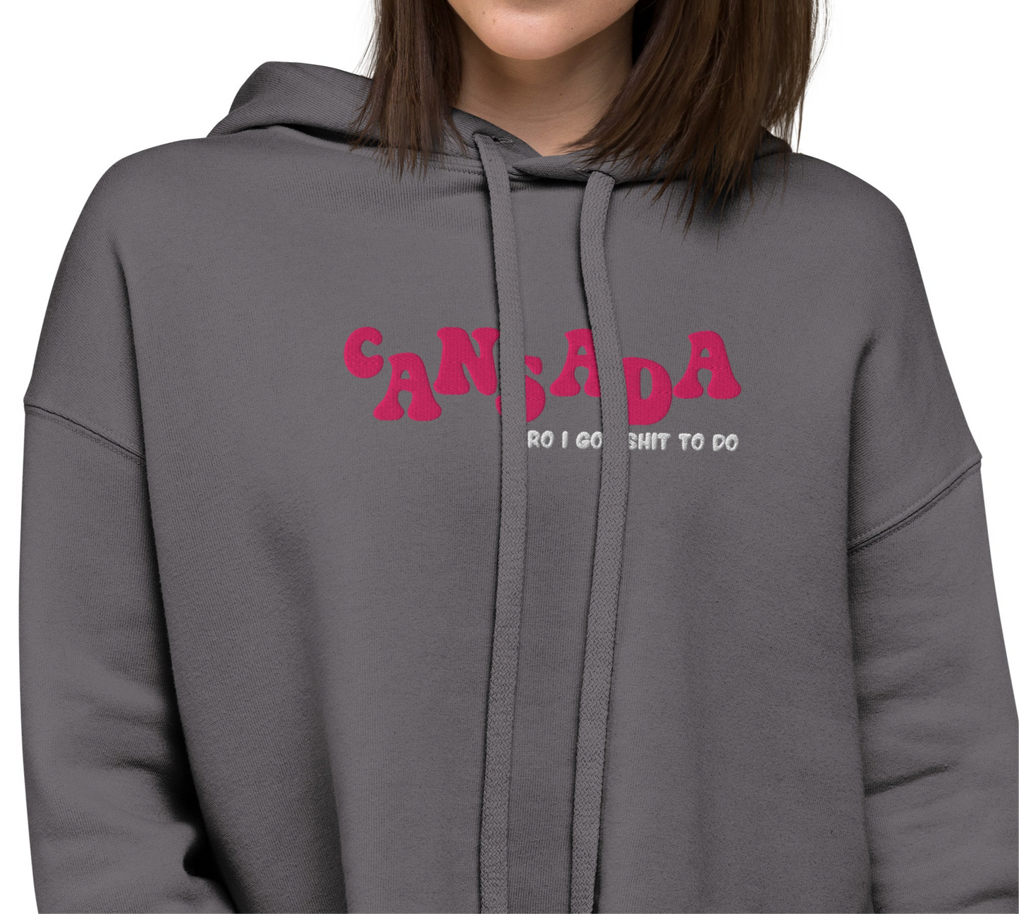 Cansada Pink Embroidery Crop Hoodie